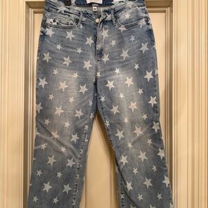 Judy Blue Ankle Cropped Blue Jeans with Star Pattern